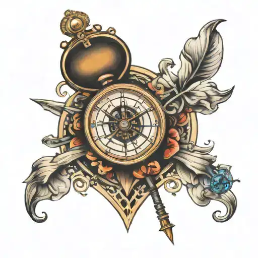 compass and heart tattoo design idea