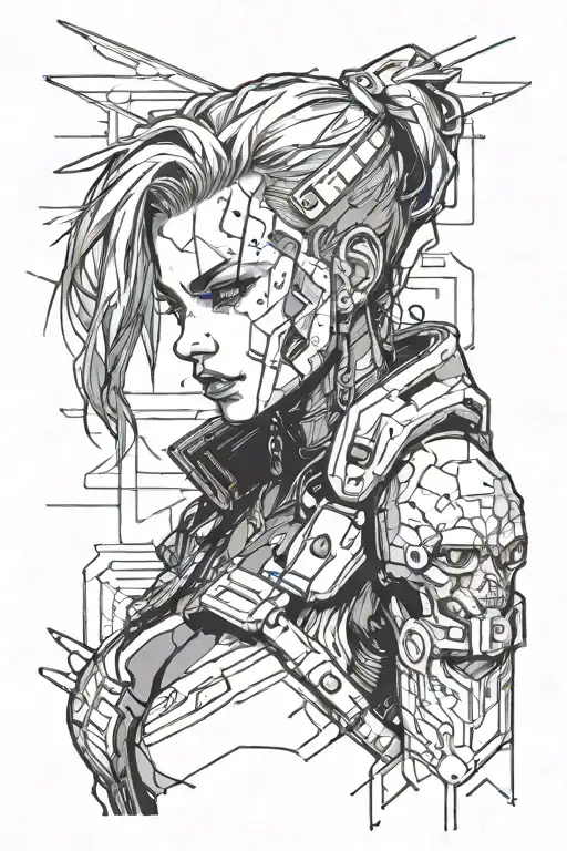 girl cyberpunk 2077 tattoo design idea