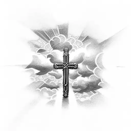 Christian Cross with clouds behind and mathew 22:14 tattoo design idea