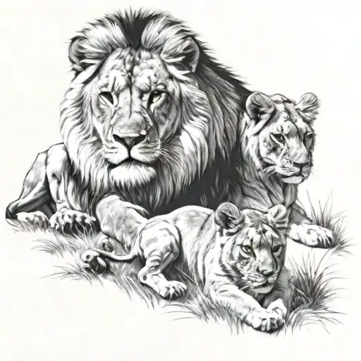 lions with two cubs tattoo design idea
