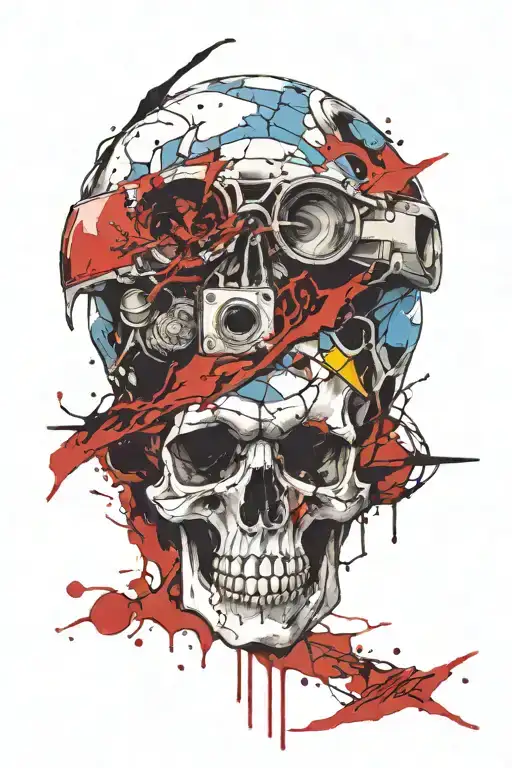 skull eagle eye blue tattoo design idea