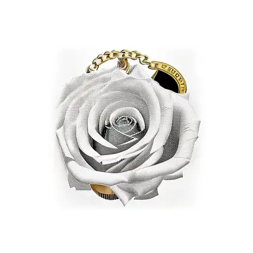 Grandads cigar case with TD on it in black and grey with a gold necklace around it with the name Rose spelt in tattoo design idea