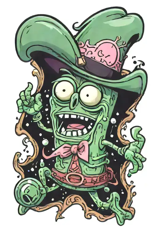 plankton from spongebob wearing a pink cowboy hat tattoo design idea