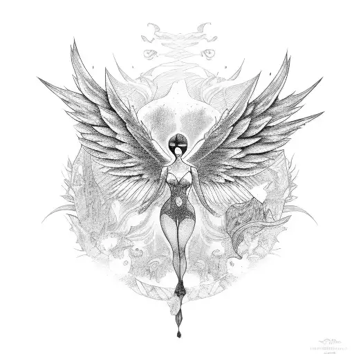 fairy with big wings with friends tattoo design idea