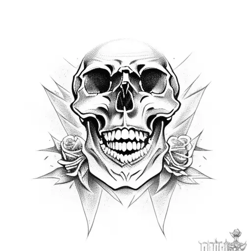 Skull and Roses intricate comprehensive fangs vivid detailed stoic  tattoo design idea