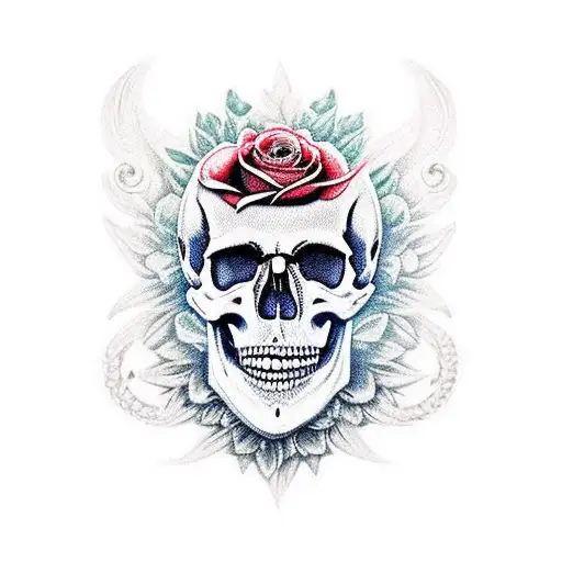 Skull and Roses intricate comprehensive fangs vivid detailed stoic  tattoo design idea