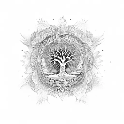 Phoenix and tree of life inside a mandala tattoo design idea
