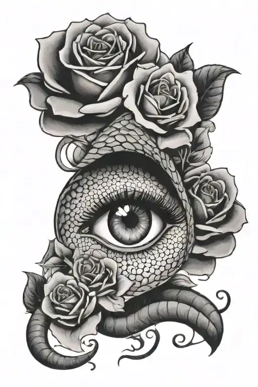 eye with snake and roses  tattoo design idea