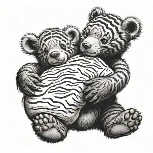 baby bear hugging a baby tigger tattoo design idea