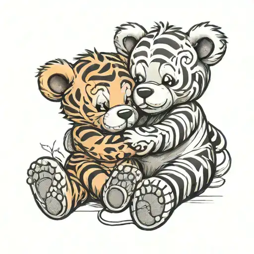 baby bear hugging a baby tigger tattoo design idea
