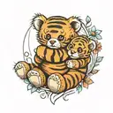teddy bear hugging a baby tiger tattoo design idea
