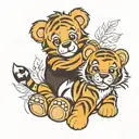 teddy bear hugging a baby tiger tattoo design idea