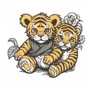 teddy bear hugging a baby tiger tattoo design idea
