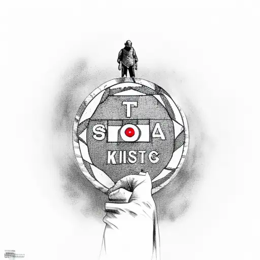 A man breaking through a stop sign with determination tattoo design idea