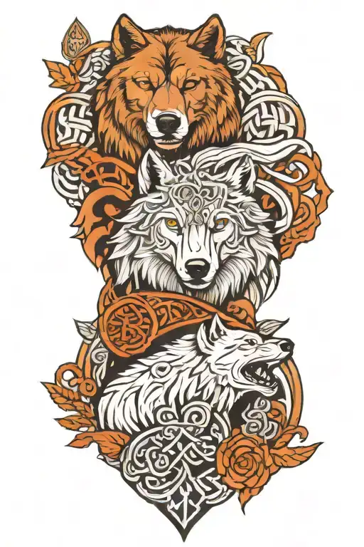 Wolf, bear, nordic symbols, rome symbols, celtic, slavic symbols tattoo design idea