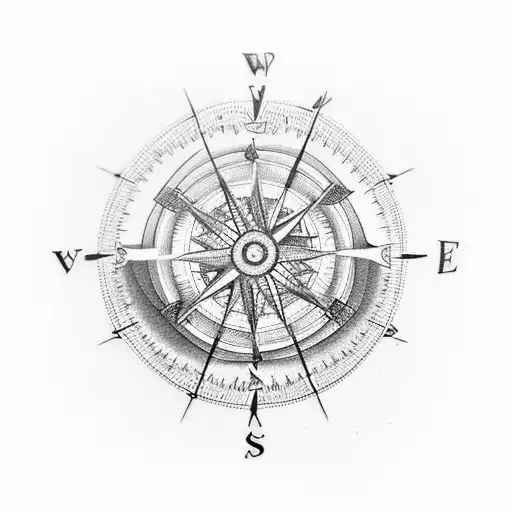 tatoo having longitude and latitudinal line with a compass on it and somectouch of forest ,mountains.  tattoo design idea