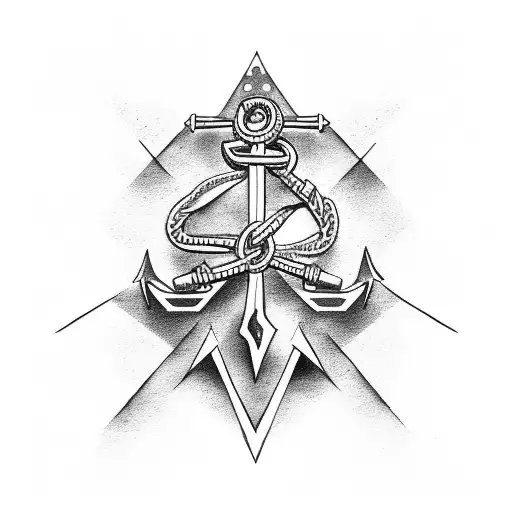 A biker riding a ship's anchor with welding sparks trailing behind tattoo design idea