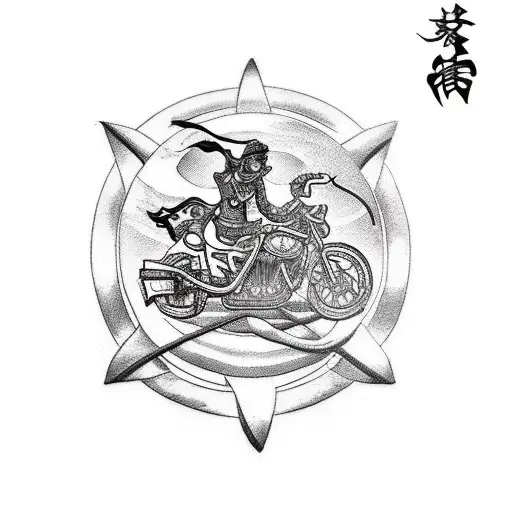 A biker riding a ship's anchor with welding sparks trailing behind tattoo design idea