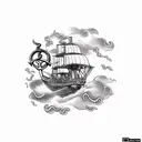 A biker riding a ship's anchor with welding sparks trailing behind tattoo design idea