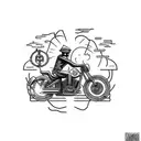 A biker riding a ship's anchor with welding sparks trailing behind tattoo design idea
