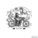 A biker riding a ship's anchor with welding sparks trailing behind tattoo design idea