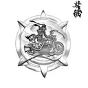 A biker riding a ship's anchor with welding sparks trailing behind tattoo design idea