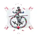 A biker riding a ship's anchor with welding sparks trailing behind tattoo design idea