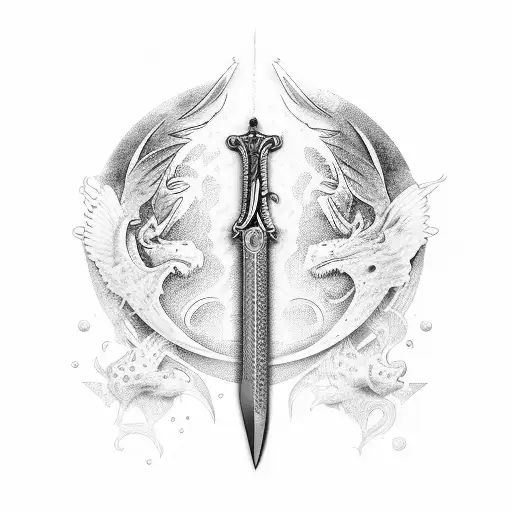 sword and pen and st. michael tattoo design idea