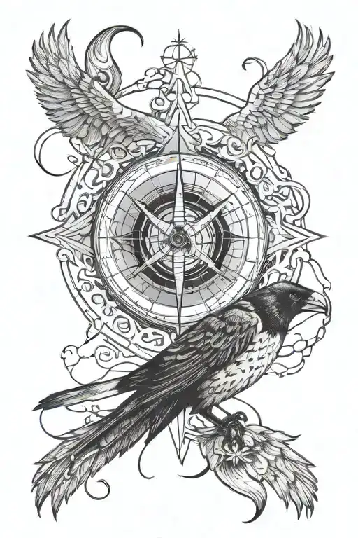 a compass with directions snakes and minimal crows around it tattoo design idea