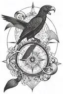 A compass with a snake and a minimal flying crow tattoo design idea