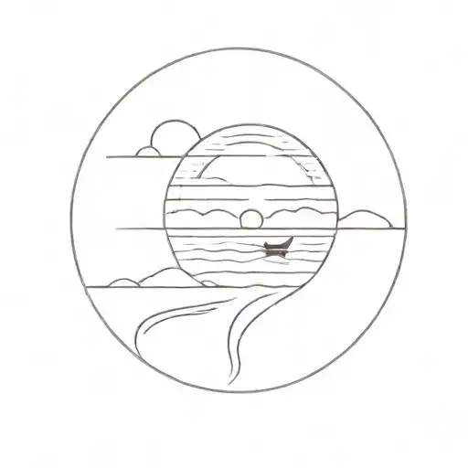 child loss sun rising over lake scene tattoo design idea