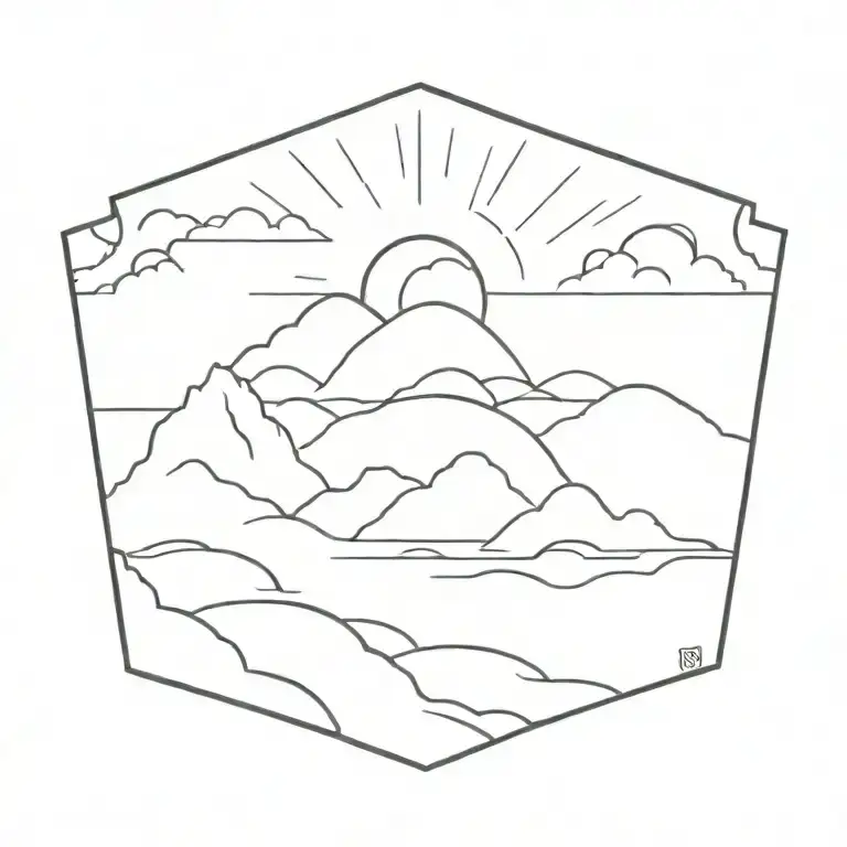 sunrise over river flowing tattoo design idea