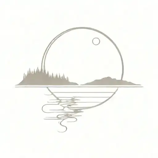 child loss sun rising over lake scene tattoo design idea