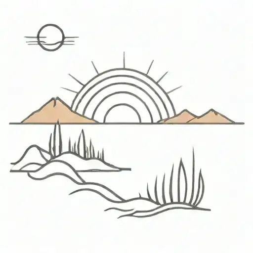 simple sunrise over lake continuous line drawing tattoo design idea