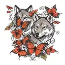 red butterflies with wolf  tattoo design idea