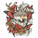 red butterflies with wolf  tattoo design idea