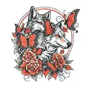 red butterflies with wolf  tattoo design idea