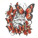 red butterflies with wolf  tattoo design idea