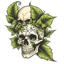 skull with ivy plant tattoo design idea