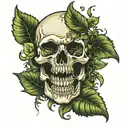 skull with ivy plant tattoo design idea