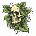 skull with ivy plant tattoo design idea