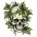 skull with ivy plant tattoo design idea