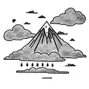 volcano with raining clouds tattoo design idea