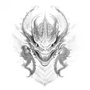 A dragon breathing fire while wearing a helmet with metalworker tools tattoo design idea