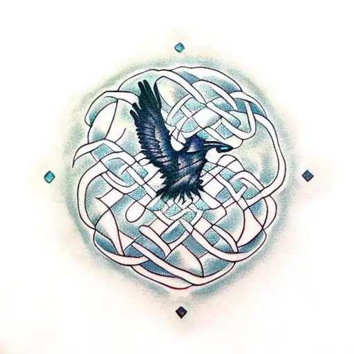 celtic knot, sunflowers, raven  tattoo design idea