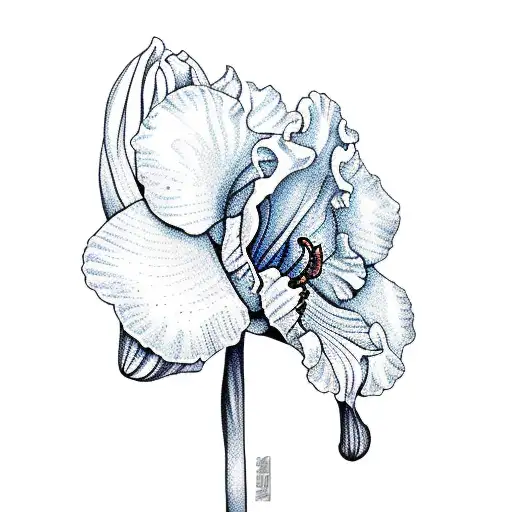 iris flower, dancing lady orchid, cat, fine line  tattoo design idea