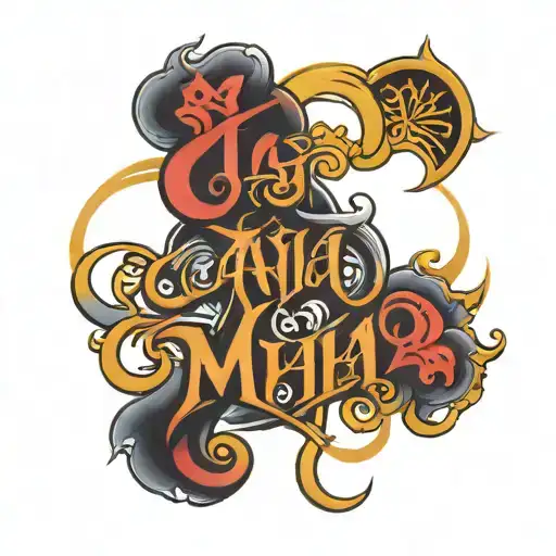 WORD TATTOO WITH OLD ENGLISH GANGSTER FONT "JAYA MAHA" tattoo design idea
