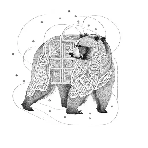 A majestic bear adorned with intricate Norse symbols, representing strength and wisdom tattoo design idea