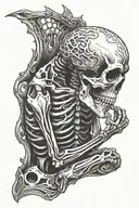 Skeleton in hell praying tattoo design idea