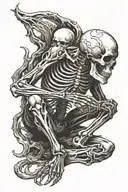 Skeleton in hell praying tattoo design idea